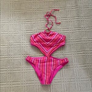 Pre Owned Trina Turk Maria Ring Halter Cutout One Piece Swim Size 8.